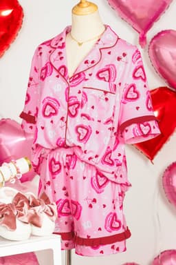 image-Pink Heart Cake Pajama Set - 2pc Ruffle Trim