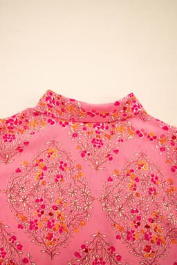 image-Rose Red Floral Print Shirt - Wide Short Sleeve Loose
