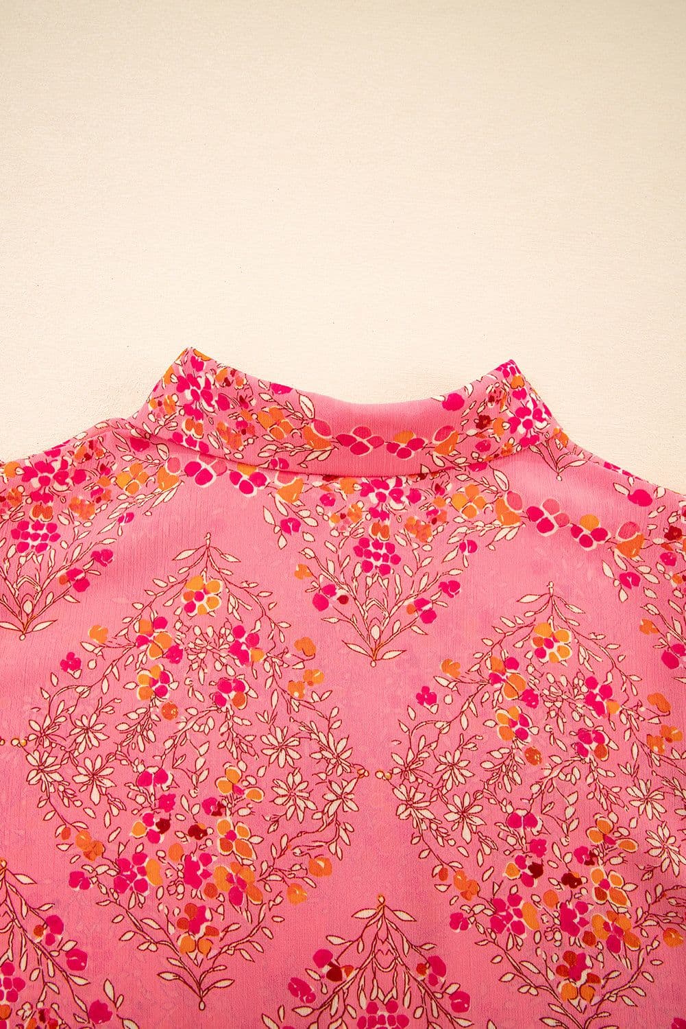 image-Rose Red Floral Print Shirt - Wide Short Sleeve Loose