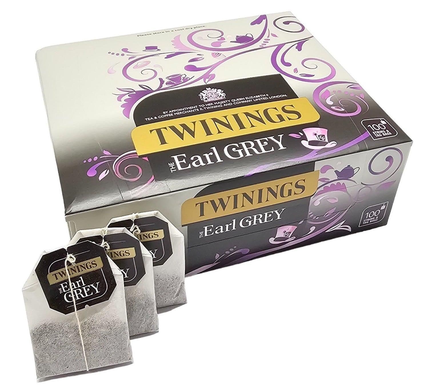 image-Twinings Earl Grey String & Tag Tea Bags Sachets One Full Pack Box x100 Servings