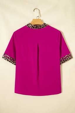 image-Violet Leopard Patchwork Split Neck Blouse