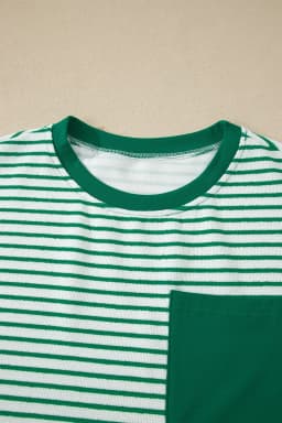 image-Khaki Stripe Crew Neck Tee Drawstring Waist Cropped Pants Set