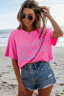 image-Bright Pink Neon MAMA Graphic T Shirt - Statement Tee
