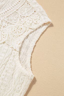 image-Guipure Lace Crochet Keyhole Back Tank Top - Apricot