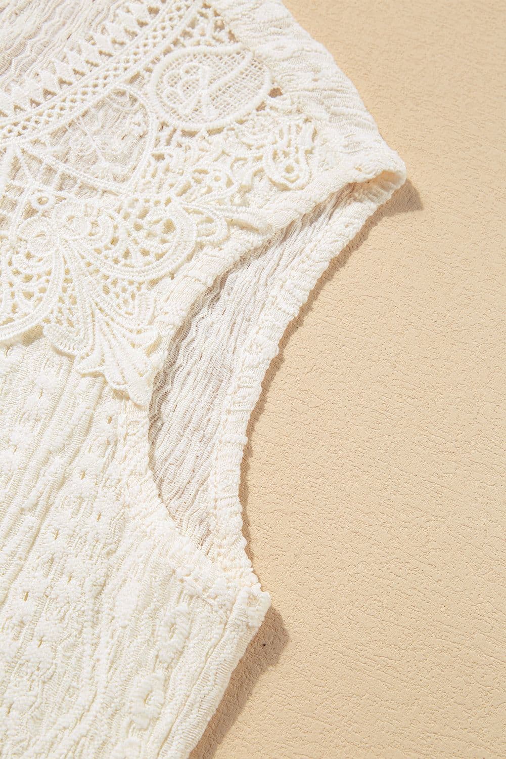image-Guipure Lace Crochet Keyhole Back Tank Top - Apricot