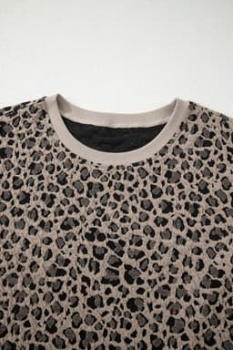 image-Khaki Leopard Print Textured Plus Size T Shirt