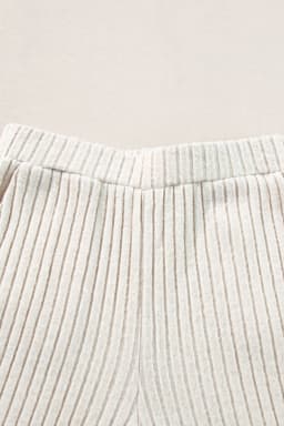 image-Ribbed Knit V Neck Slouchy Two-Piece Outfit - Khaki Modern Chic
