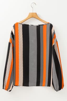 image-Orange Polka Dot Puff Sleeve Blouse - Stylish Vertical Stripes