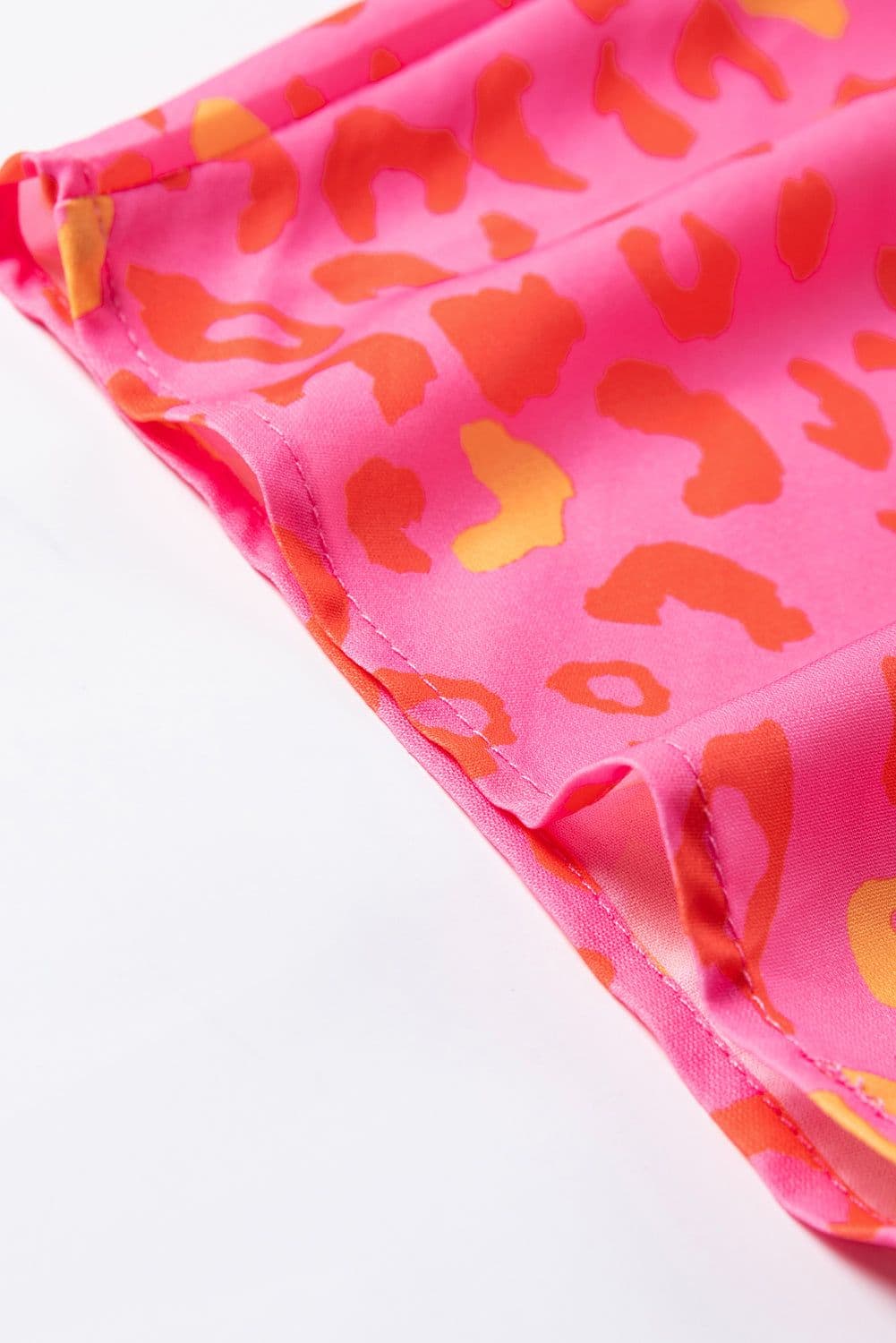 image-Pink Leopard V Neck Short Sleeve Blouse