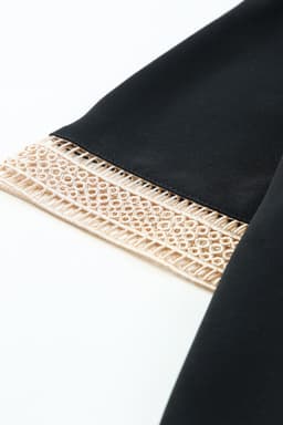 image-Black Lace Trim V-Neck Short Sleeve Blouse - Size Chart Available