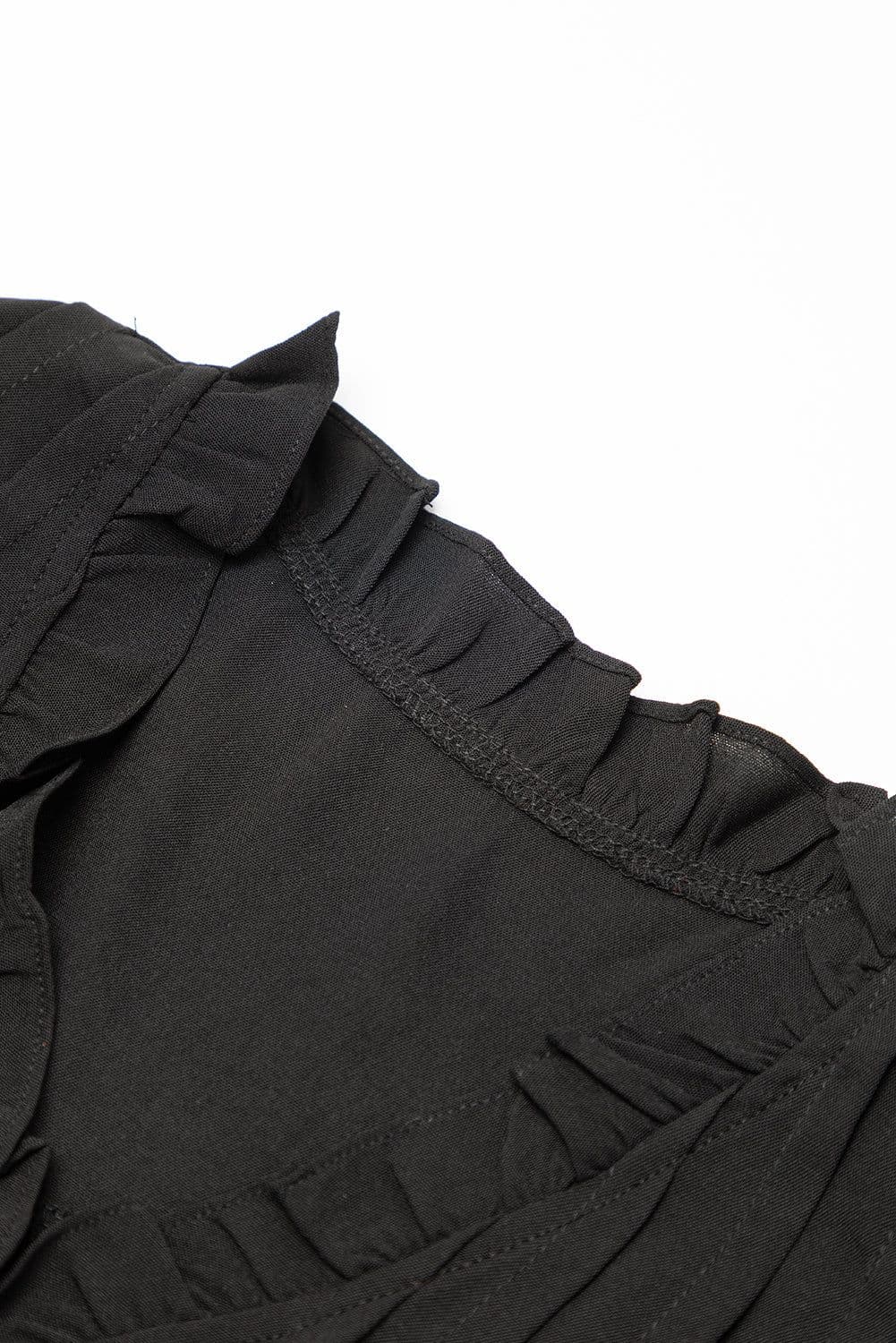 image-Black Ruffle Sleeve V Neck Frilled Shift Dress
