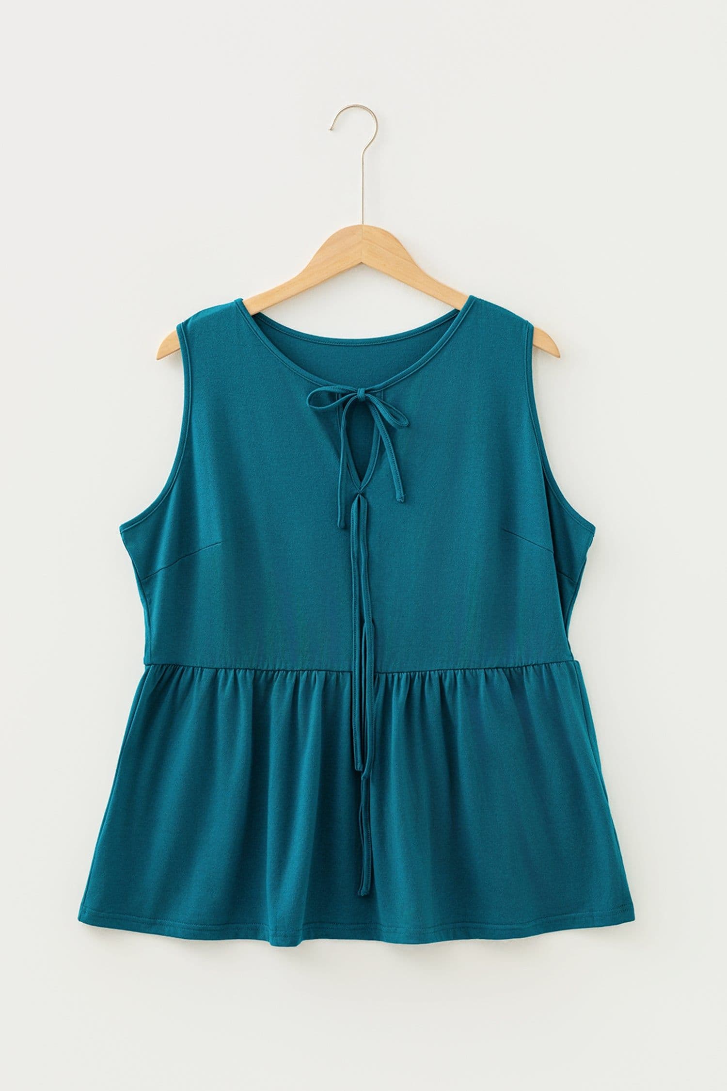 image-Coffee Plus Size Solid Color Bow Tie Peplum Tank Top