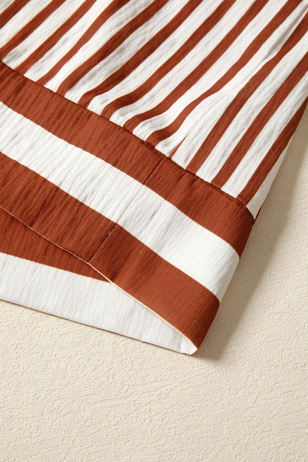 image-Brown Stripe Babydoll Long Sleeve Blouse