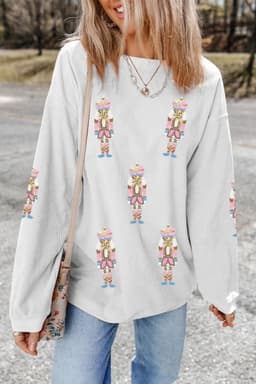 image-White Nutcracker Sequin Sweatshirt Drop Shoulder