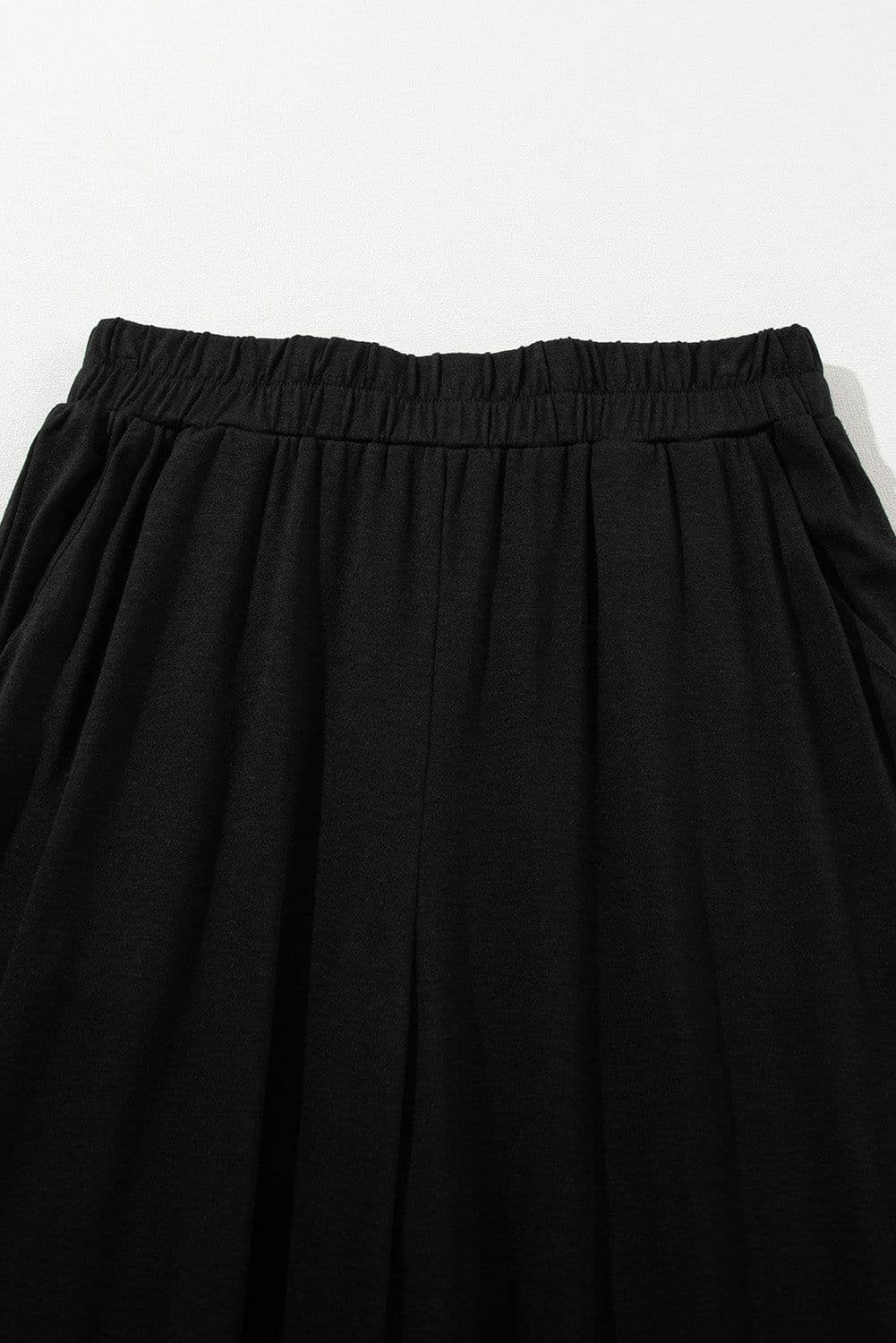 image-Solid Color T-Shirt & Wide Leg Pants Set - 2pcs - Comfortable Fabric