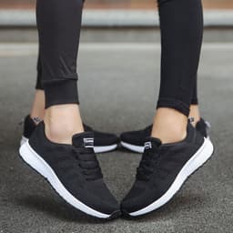 image-Women's Sports Sneakers - Mesh Upper, Low Wedge Heel