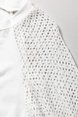image-White Pointelle Lace Half Sleeve Crew Neck Tee