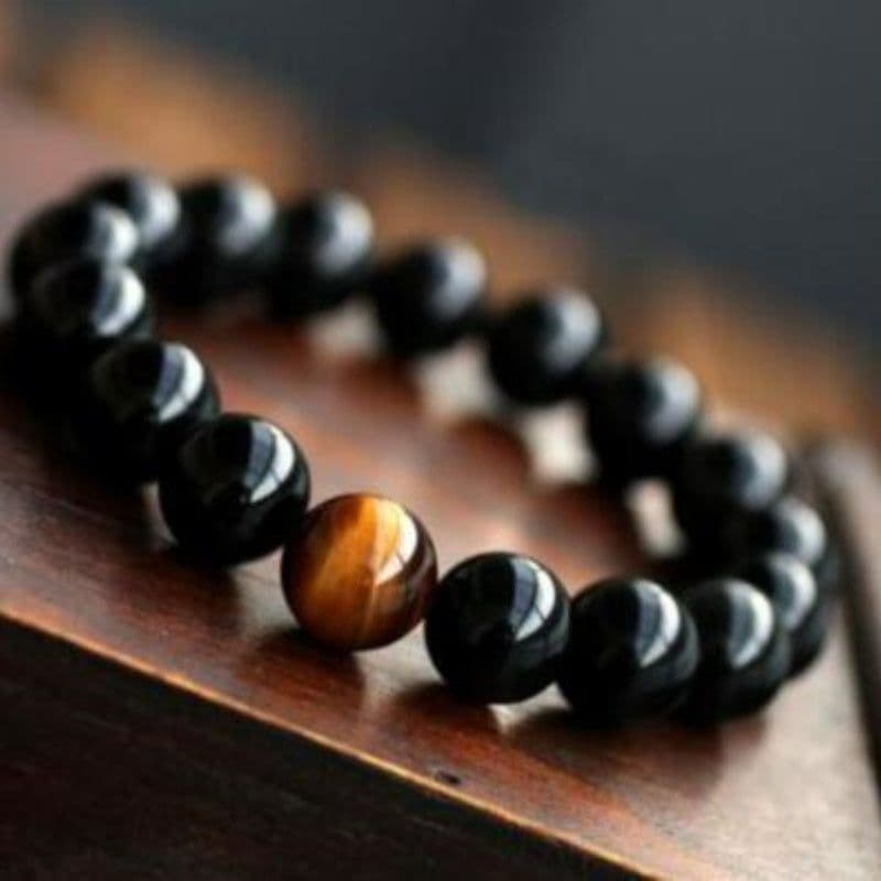 image-Natural Black Onyx With Stone Tiger Eyes Energy Bracelet