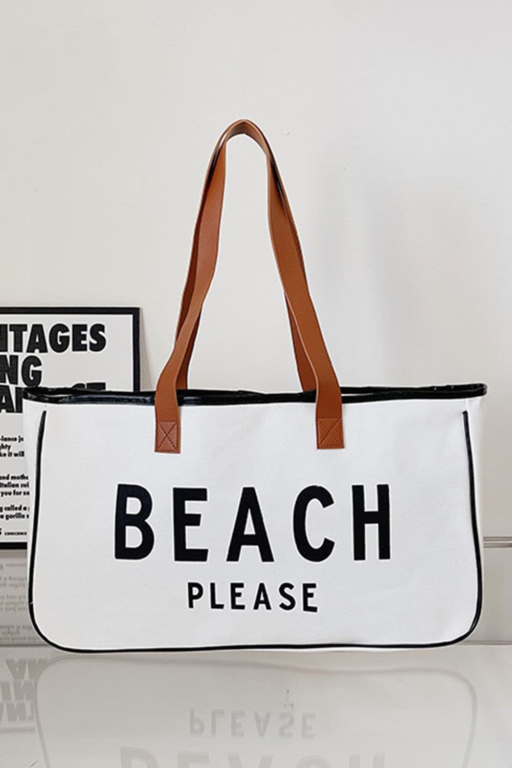 image-Beach Please Canvas Tote Bag - White Large 50cm