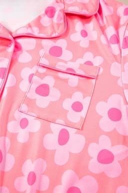 image-Green Flower Print Short Sleeve Pajamas Set