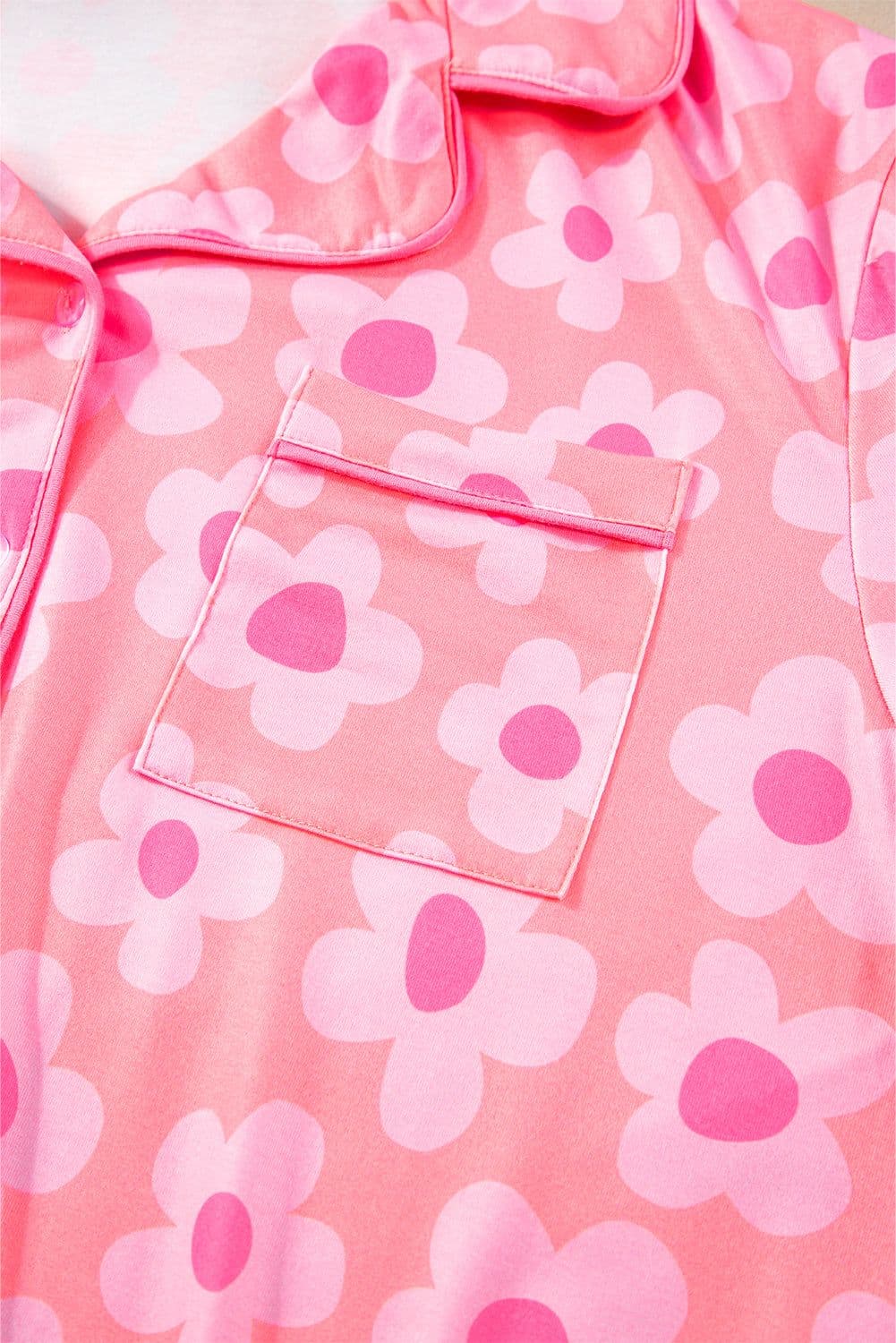 image-Green Flower Print Short Sleeve Pajamas Set