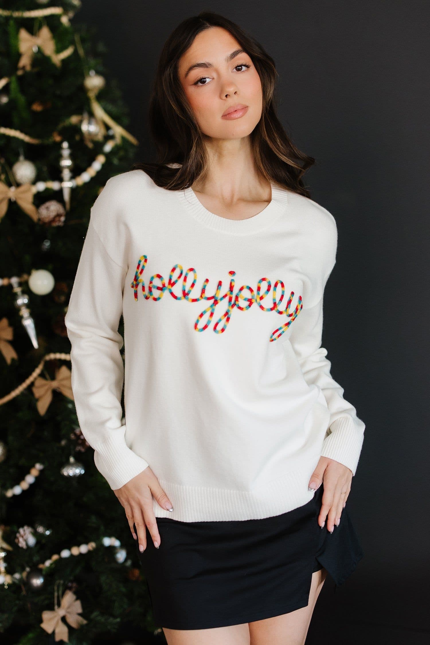image-Beige Holly Jolly Christmas Knit Sweater