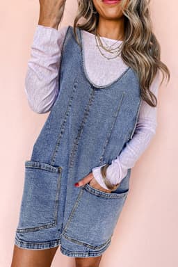 image-Dusk Blue Sleeveless U Neck Denim Romper