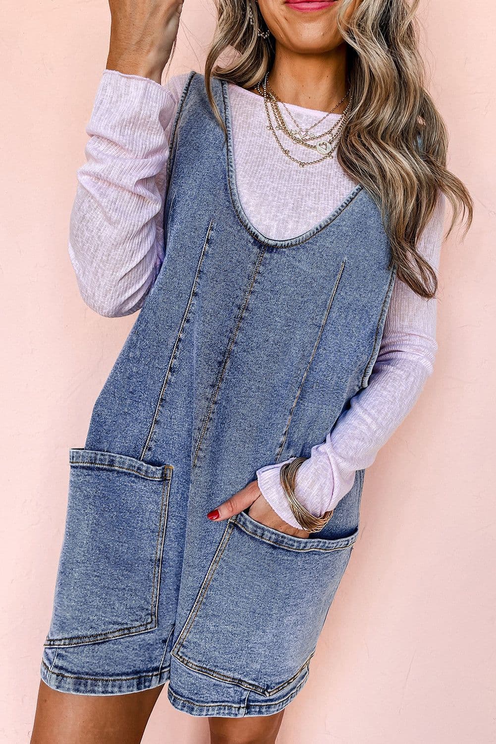 image-Dusk Blue Sleeveless U Neck Denim Romper
