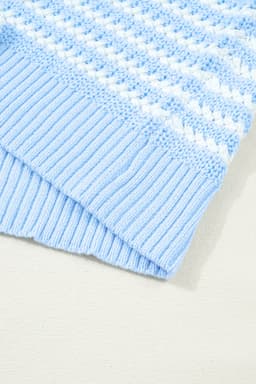 image-Sky Blue Stripe Knit V Neck Bow Sweater