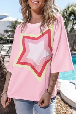 image-Moonlight Jade Colorblock Star Patched Half Sleeve Tee