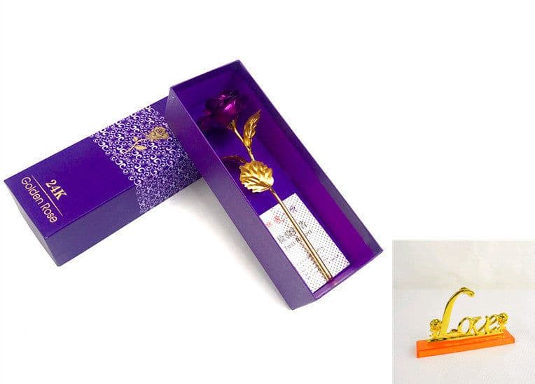 image-24K Luminous Color Gold Rose Flower Set