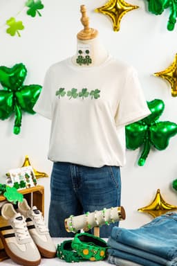 image-White Clover Embroidered St Patricks Day Tee