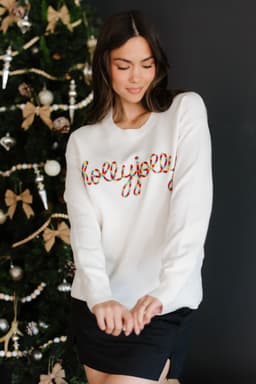 image-Beige Holly Jolly Christmas Knit Sweater