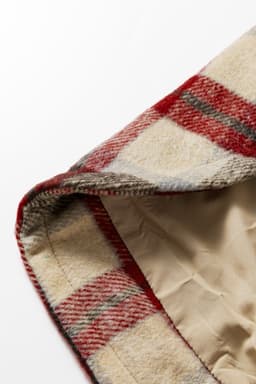 image-Red Brushed Plaid Buttoned Front Side Slit Tunic Shacket