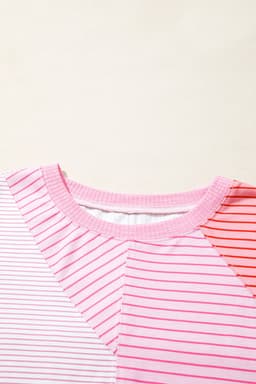 image-Sachet Pink Striped Colorblock Casual Top