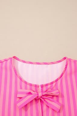image-Rose Striped Print Bow Detail Short Puff Sleeve Mini Dress