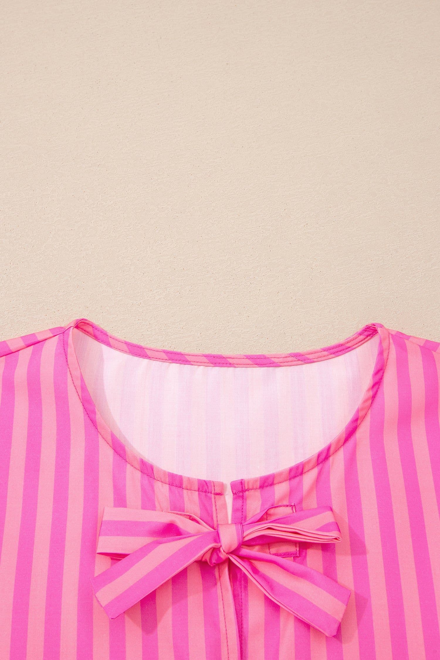 image-Rose Striped Print Bow Detail Short Puff Sleeve Mini Dress