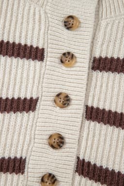image-Brown Stripe Ribbed Henley Drop Shoulder Slouchy Sweater
