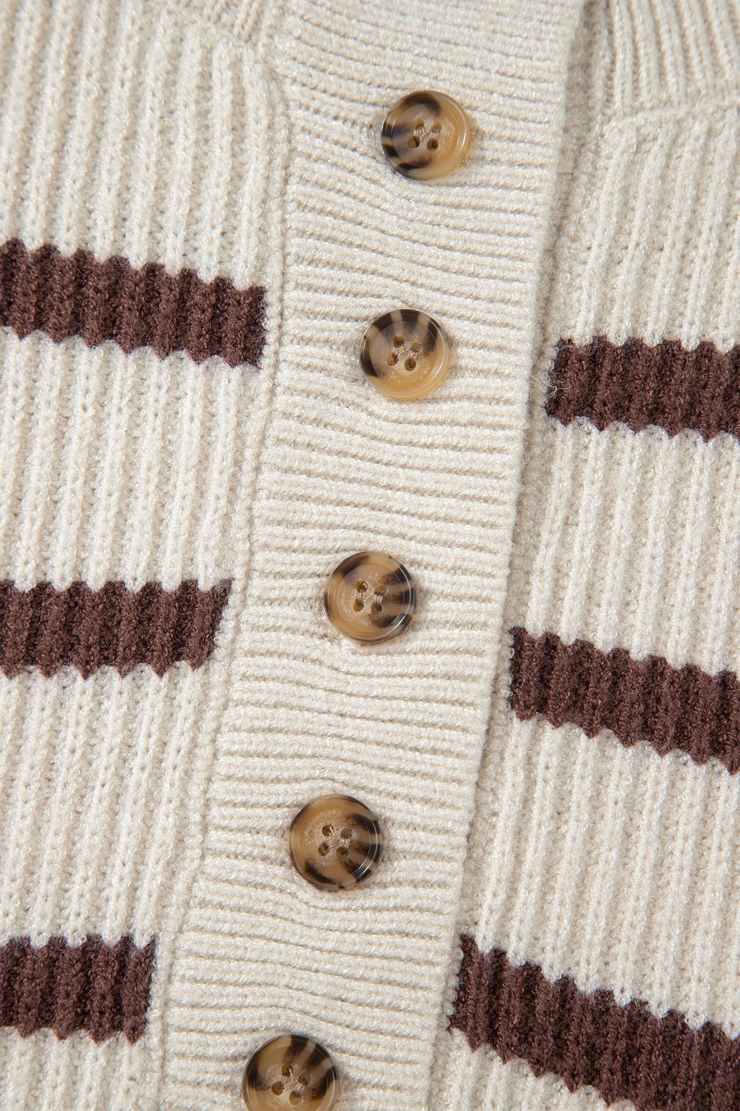 image-Brown Stripe Ribbed Henley Drop Shoulder Slouchy Sweater