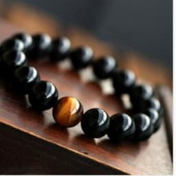 image-Natural Black Onyx With Stone Tiger Eyes Energy Bracelet