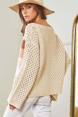 image-Apricot Pointelle Knit Colorblock Baggy Sweater