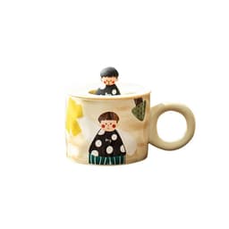 image-Retro Couple Water Cup Ceramic Cup Mug With Lid