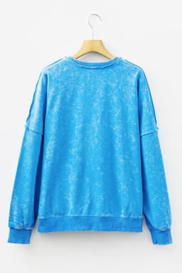 image-Blue Mineral Wash Sweatshirt Raw Seam Pockets