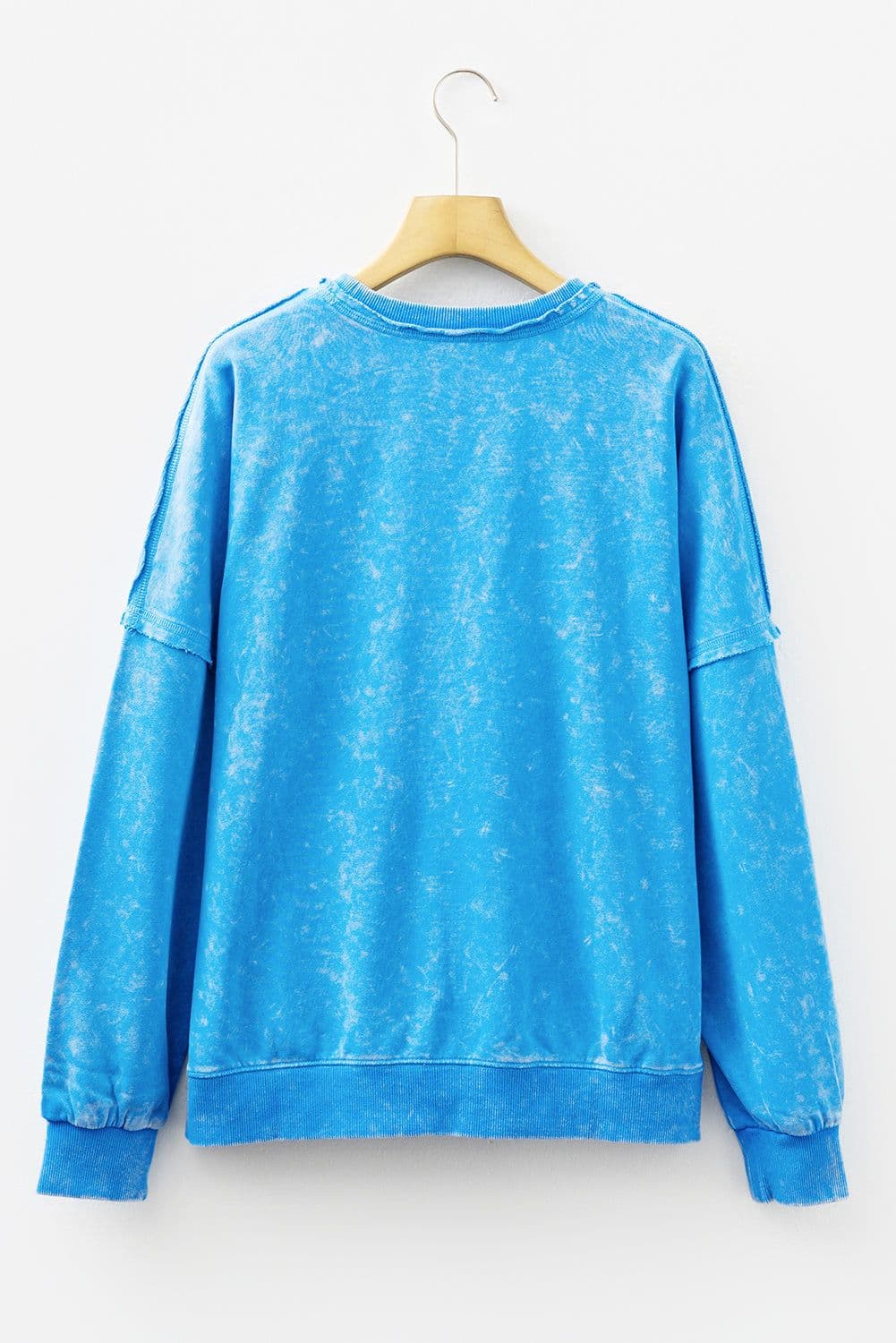 image-Blue Mineral Wash Sweatshirt Raw Seam Pockets