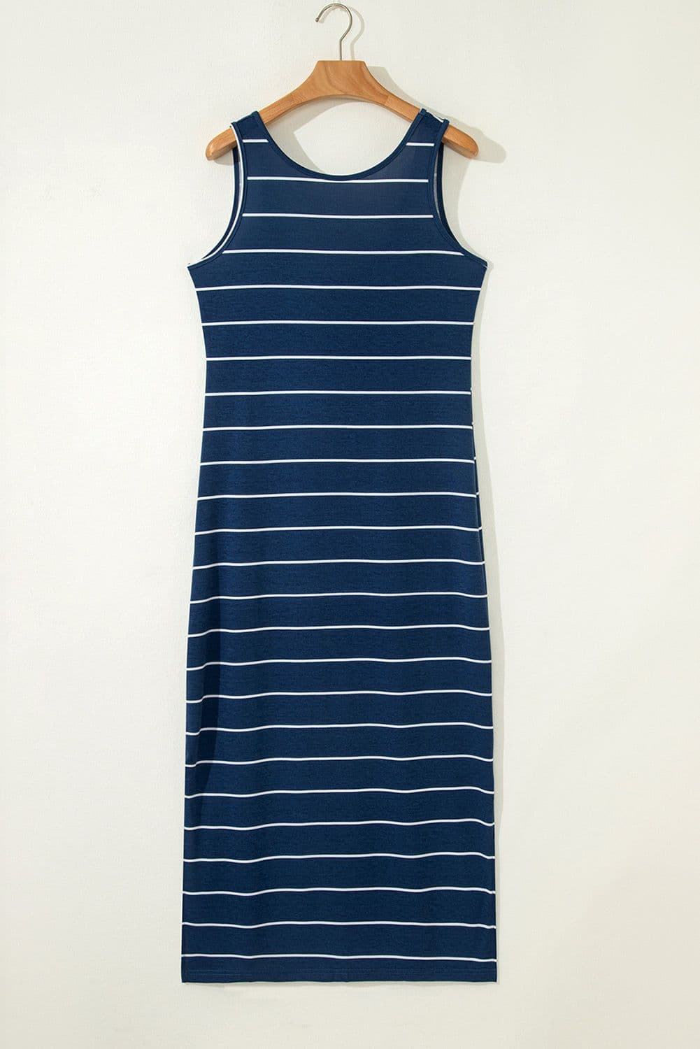 image-Blue Gray Stripe Maxi Dress Open Back Sleeveless