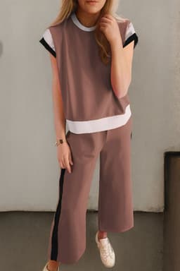 image-Strawberry Pink Color Block Two-Piece Set