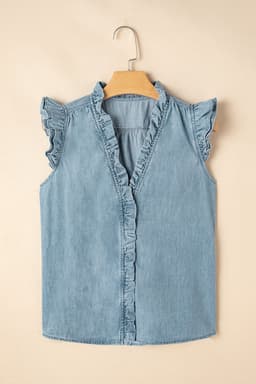 image-Beau Blue Chambray Tank Top Ruffle Trim