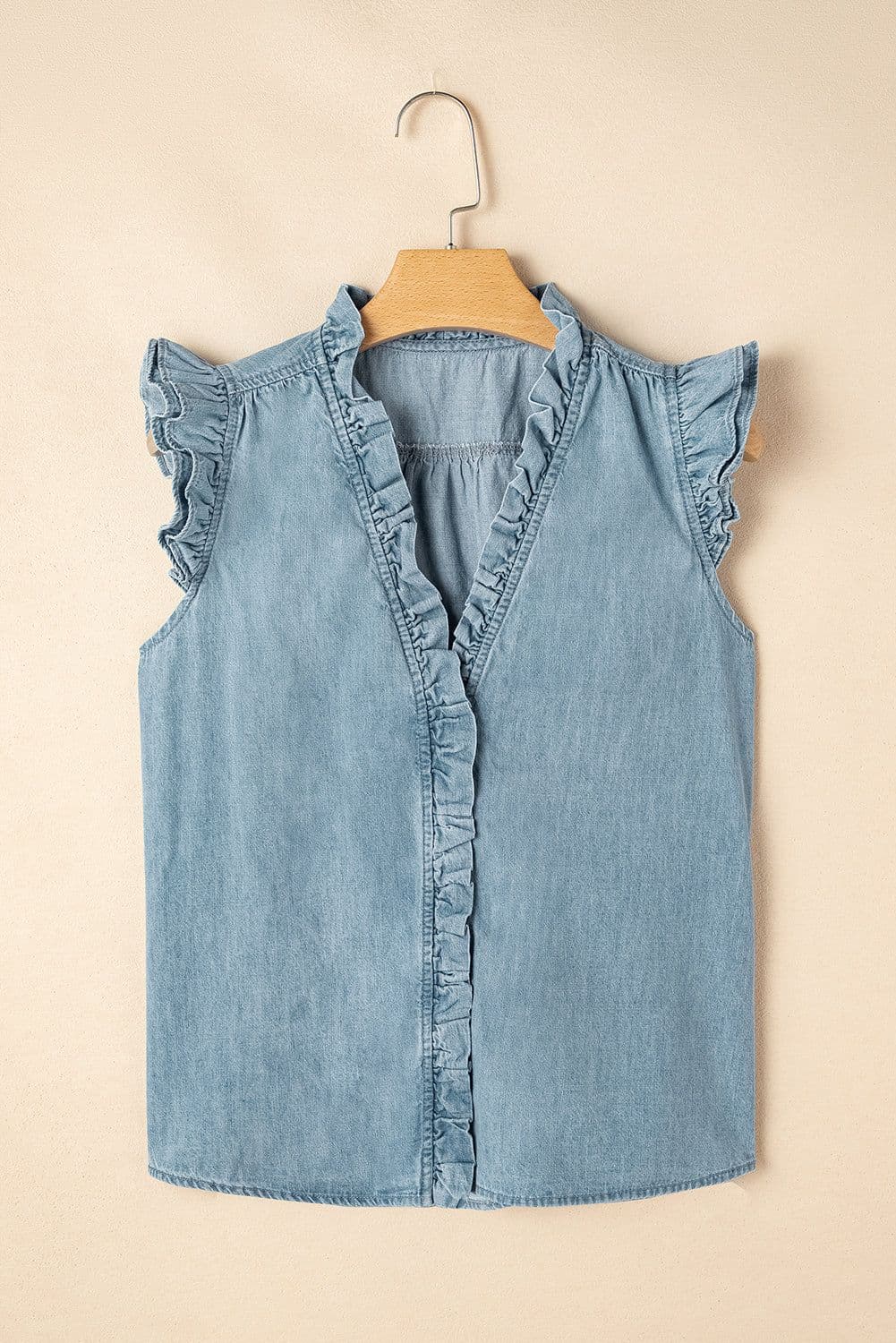 image-Beau Blue Chambray Tank Top Ruffle Trim