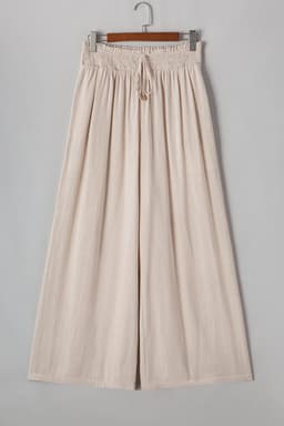 image-Beige Smocked High Waist Wide Leg Plus Size Pants