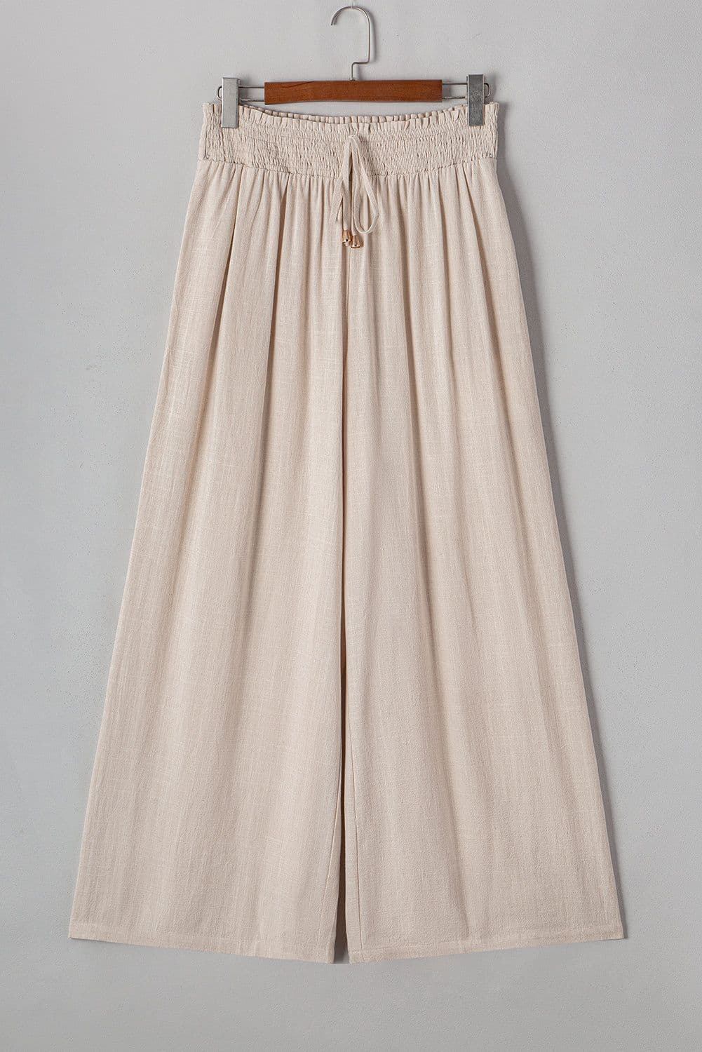 image-Beige Smocked High Waist Wide Leg Plus Size Pants